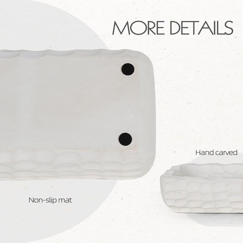 Oakrain 30 inches Large Decorative Bowl for Home Decor, White Dough Bowl with Hand Carved Irregular Texture, Unique Table Centerpieces, Wooden Home Decor Accents for Farmhouse Boho Rustic Style - Image 3